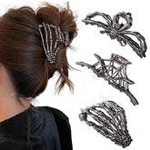 3PCS Gothic Hair Claw Clips – Black Spider Web