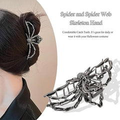 3PCS Gothic Hair Claw Clips – Black Spider Web