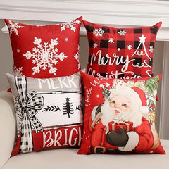 PSDWETS Christmas Pillow Covers 18x18 Set of 4 Christmas Decorations Snowman Deer Tree Winter Holiday Decor Throw Cushion Case for Home Couch