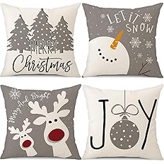PSDWETS Christmas Pillow Covers 18x18 Set of 4 Christmas Decorations Snowman Deer Tree Winter Holiday Decor Throw Cushion Case for Home Couch
