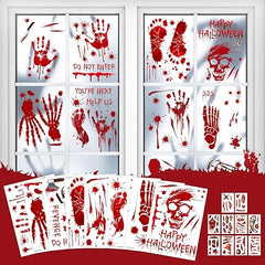 84Pcs Halloween Bloody Handprint & Footprint Stickers – Reusable Window