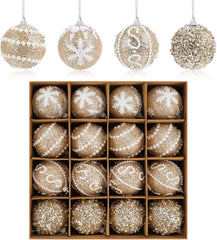 Set of 16 Champagne Christmas Balls for Tree and Holiday Decorations