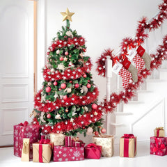 2pcs 393.7 Inch Christmas Garland with Red Bow and Snowflake Decor