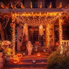 33FT Orange Halloween String Lights – 100 LED Battery Operated Waterproof Lights with Remote