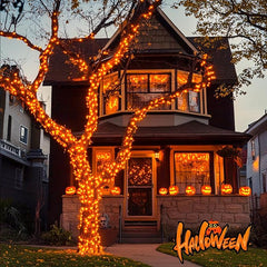 33FT Orange Halloween String Lights – 100 LED Battery Operated Waterproof Lights with Remote
