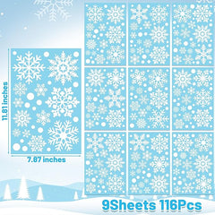 Christmas Decorations, 9 Sheets Christmas Window Clings, Snowflake Window Clings Decals, Double Sided Xmas Snowflake Decal Stickers for Winter Holiday Home Indoor Decorations Decor Supplies