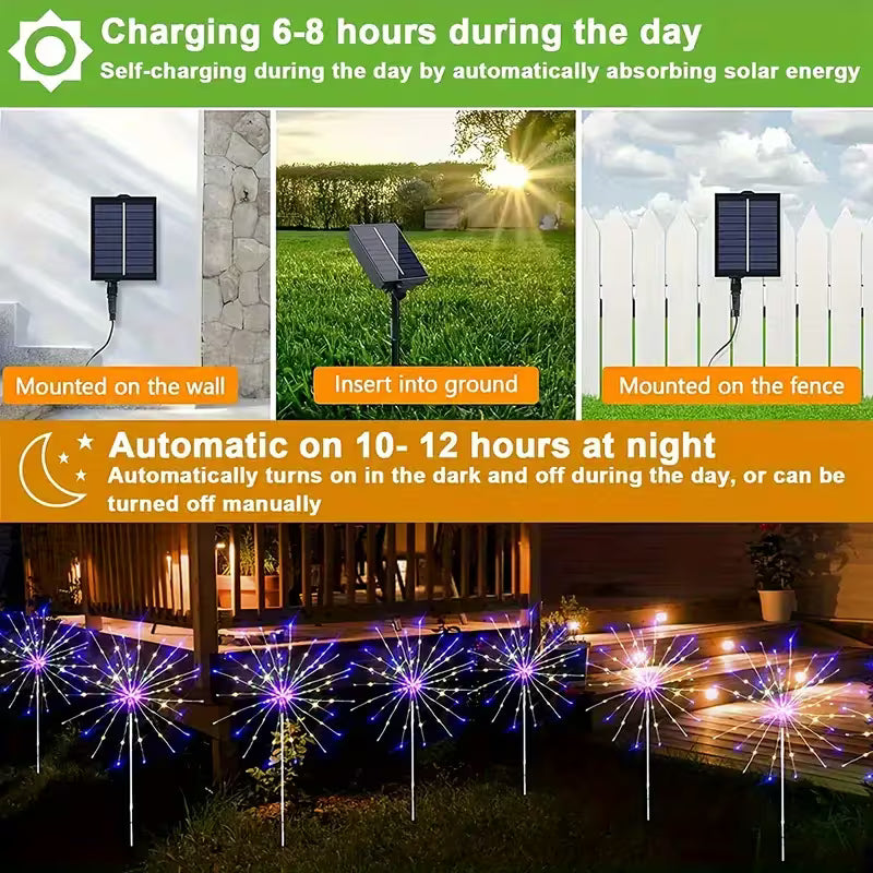 4pcs Solar Outdoor Fireworks LED Lights for Garden and Holiday Decor