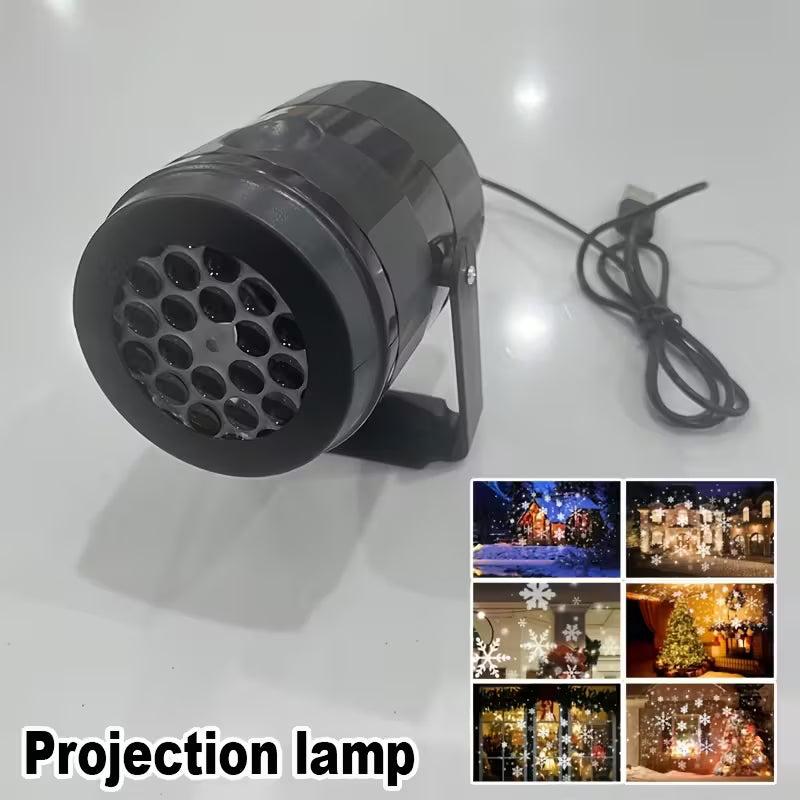 USB Snowflake Christmas Projector Light – LED Holiday Decoration with Adjustable Bracket for Indoor & Outdoor Festive Illumination