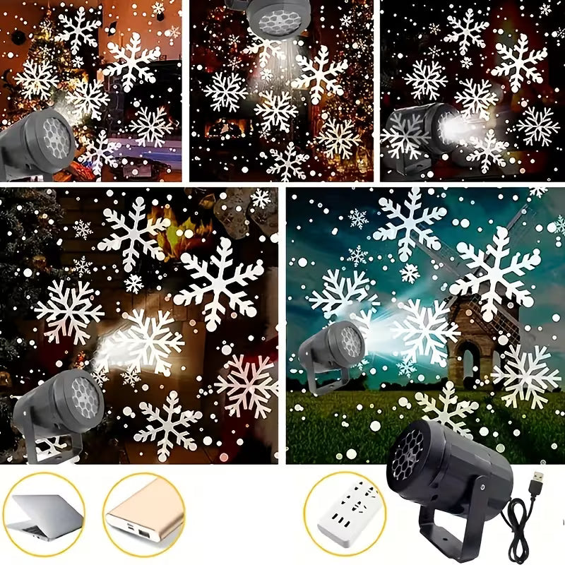 USB Snowflake Christmas Projector Light – LED Holiday Decoration with Adjustable Bracket for Indoor & Outdoor Festive Illumination
