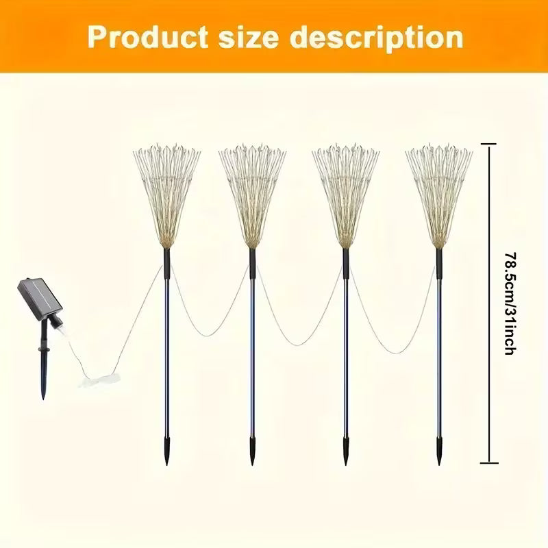 4pcs Solar Outdoor Fireworks LED Lights for Garden and Holiday Decor