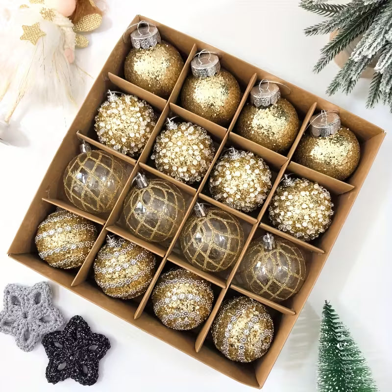 Set of 16 Champagne Christmas Balls for Tree and Holiday Decorations