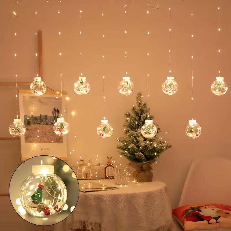 LED Christmas Curtain Lights with Snowman and Wishing Ball for Decor
