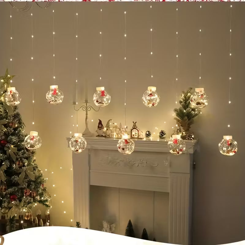 LED Christmas Curtain Lights with Snowman and Wishing Ball for Decor