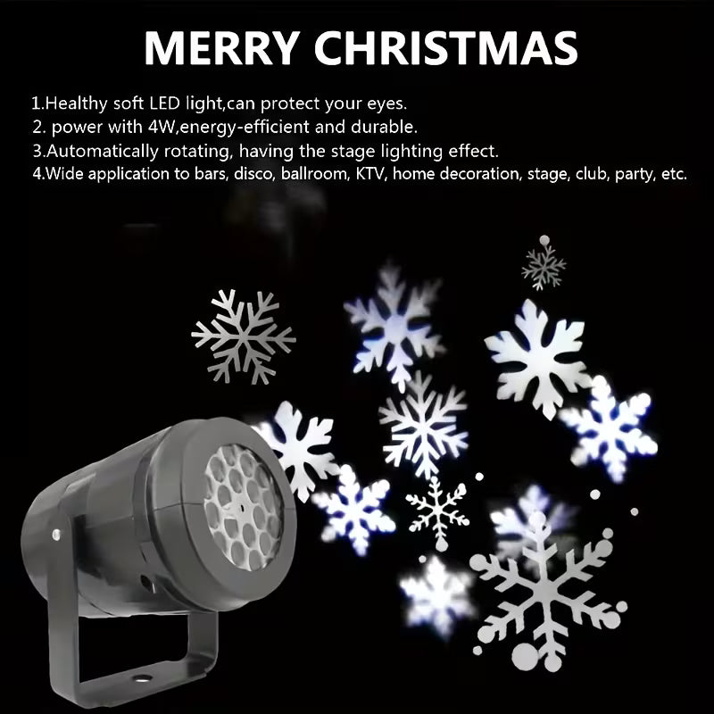 USB Snowflake Christmas Projector Light – LED Holiday Decoration with Adjustable Bracket for Indoor & Outdoor Festive Illumination