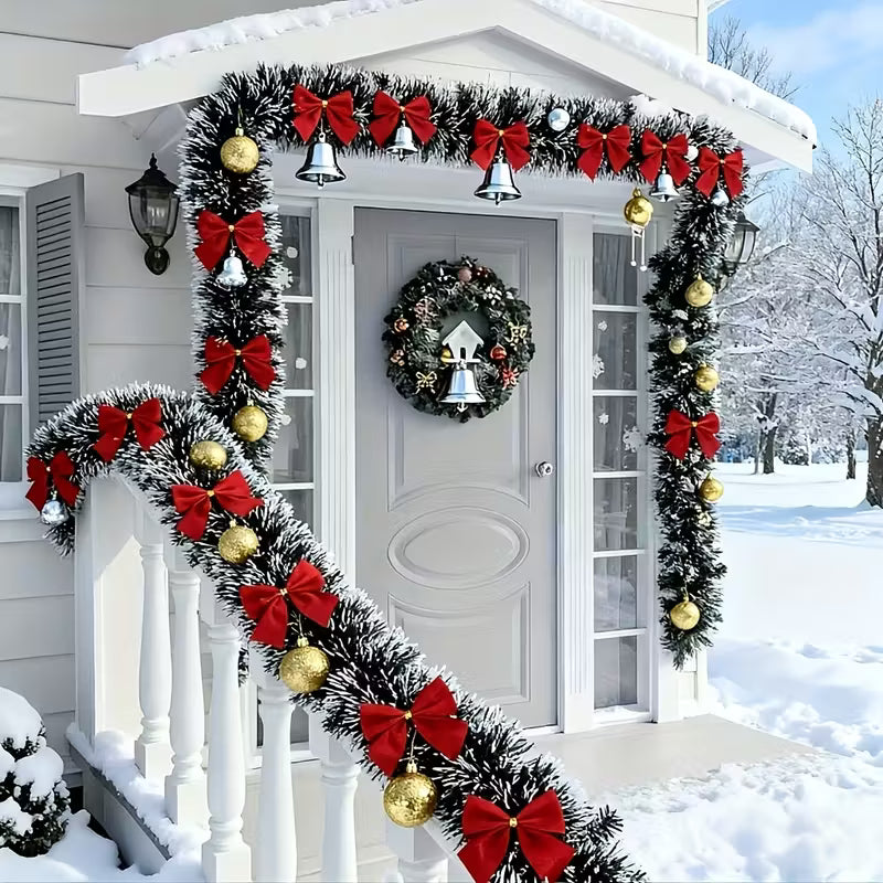 2pcs 393.7 Inch Christmas Garland with Red Bow and Snowflake Decor