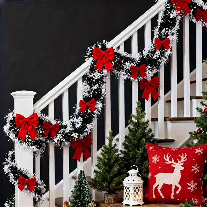 2pcs 393.7 Inch Christmas Garland with Red Bow and Snowflake Decor