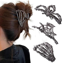 3PCS Gothic Hair Claw Clips – Black Spider Web