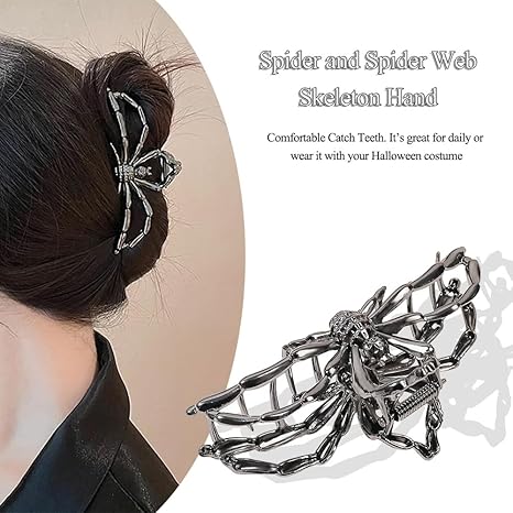 3PCS Gothic Hair Claw Clips – Black Spider Web