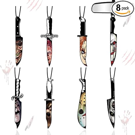 8PCS Horror Movie Car Air Fresheners – Knife-Shaped Hanging Ornaments with Classic Scary