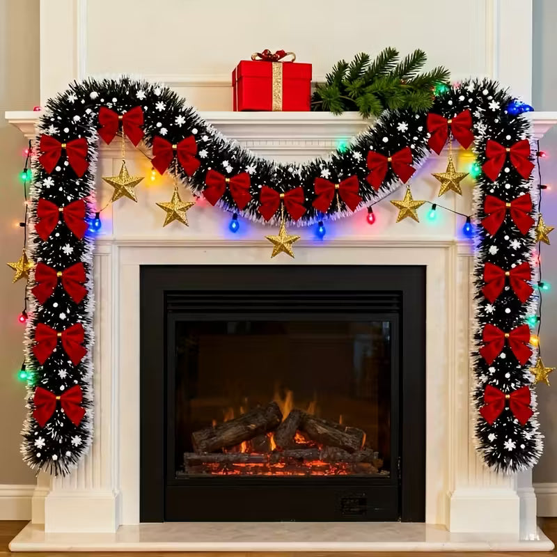 2pcs 393.7 Inch Christmas Garland with Red Bow and Snowflake Decor