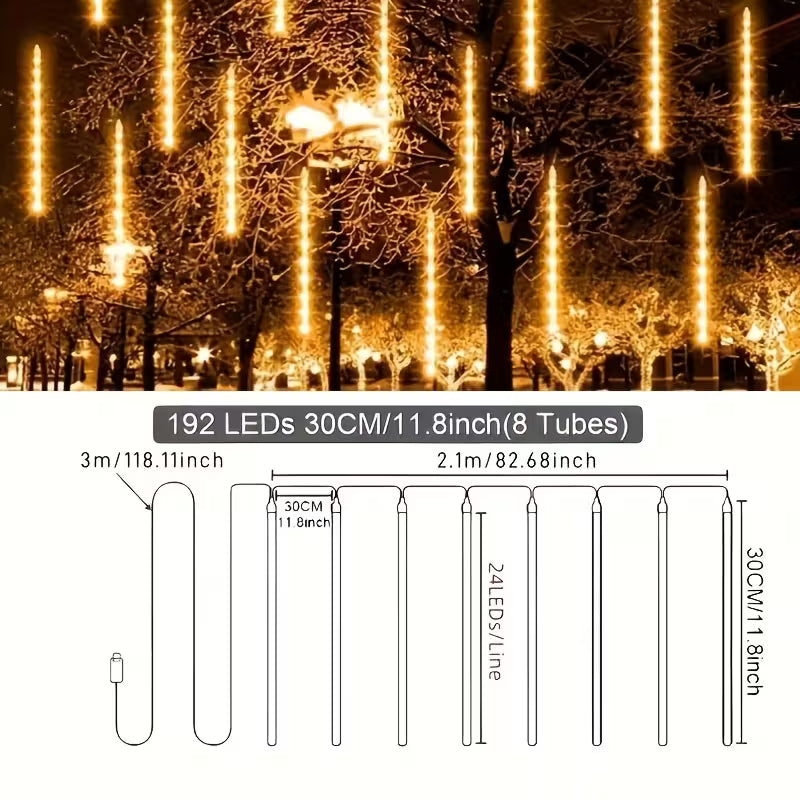 192 LED Meteor Shower USB Falling Rain Lights for Outdoor Events