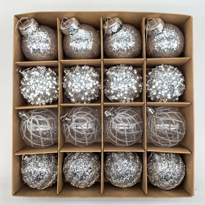 Set of 16 Champagne Christmas Balls for Tree and Holiday Decorations