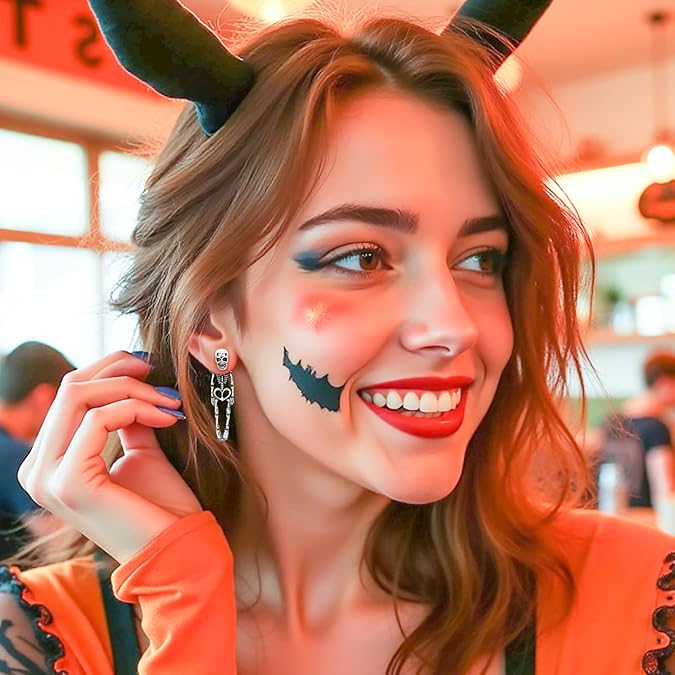 Halloween Dangle Earrings Set – Skeleton, Ghost, Witch, Skull & Knife Drop Earrings for Women