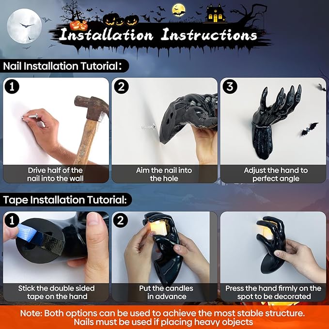 Halloween Decor Indoor – 4 Pack Creepy Reaching Hands with LED Candles