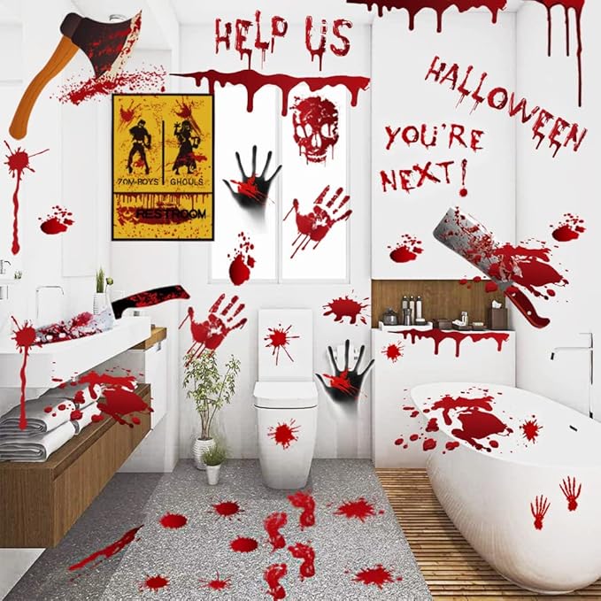 84Pcs Halloween Bloody Handprint & Footprint Stickers – Reusable Window