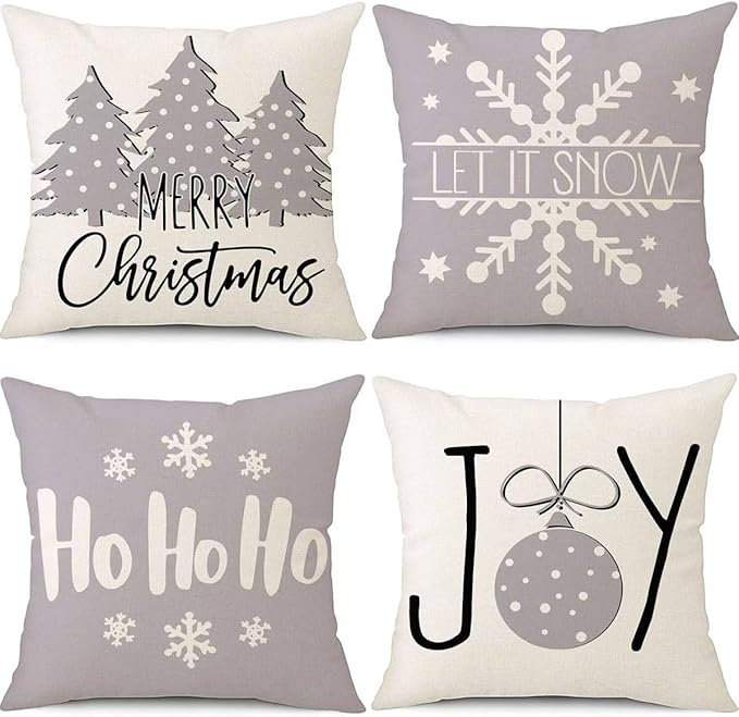PSDWETS Christmas Pillow Covers 18x18 Set of 4 Christmas Decorations Snowman Deer Tree Winter Holiday Decor Throw Cushion Case for Home Couch