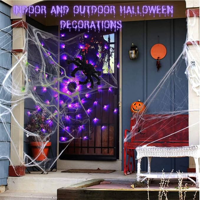 4FT Halloween Spider Web Lights with 70 LED & Remote