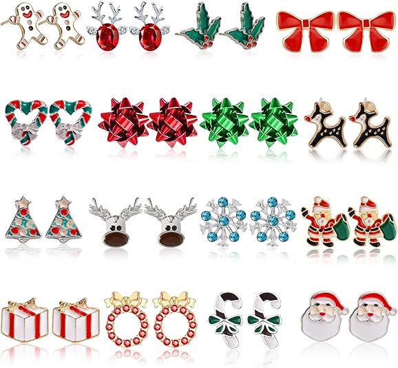 23 Pairs Christmas Earrings for Women Xmas Holiday Dangle Earrings Christmas Stud Tree Snowflake Bow Bells Light Earrings Bulk Cute Christmas Party Jewelry Gifts