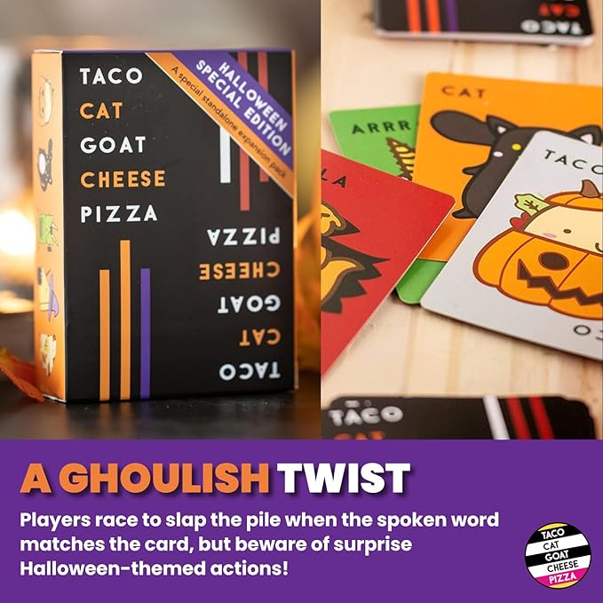 Taco Cat Goat Cheese Pizza: Halloween Edition – Spooky Fast-Paced Card Game for Family