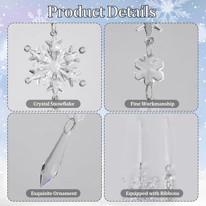Christmas Tree Ornaments Sparkling Dazzling Festival Party Decoration Crystal Snowflake Design Hanging Ornament Holiday Season Home Decor