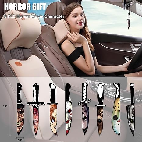 8PCS Horror Movie Car Air Fresheners – Knife-Shaped Hanging Ornaments with Classic Scary