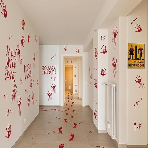 84Pcs Halloween Bloody Handprint & Footprint Stickers – Reusable Window