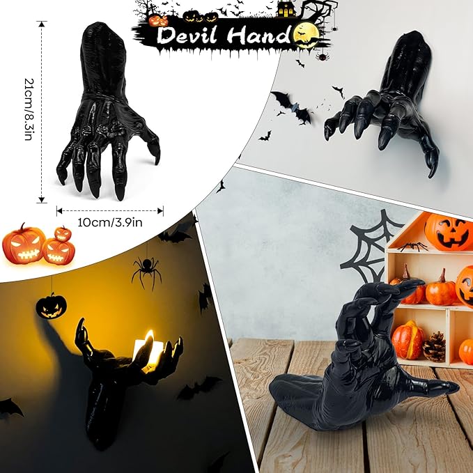 Halloween Decor Indoor – 4 Pack Creepy Reaching Hands with LED Candles