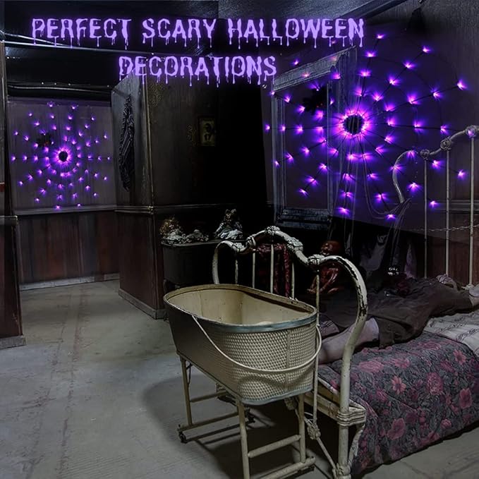 4FT Halloween Spider Web Lights with 70 LED & Remote