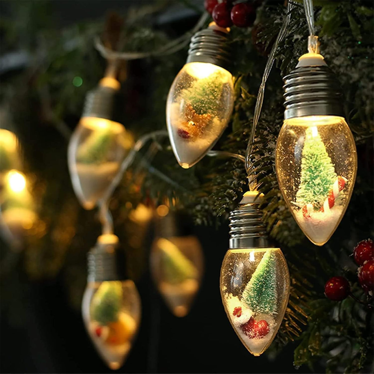 Christmas Snow Globe String Lights for Indoor Holiday and Party Decor