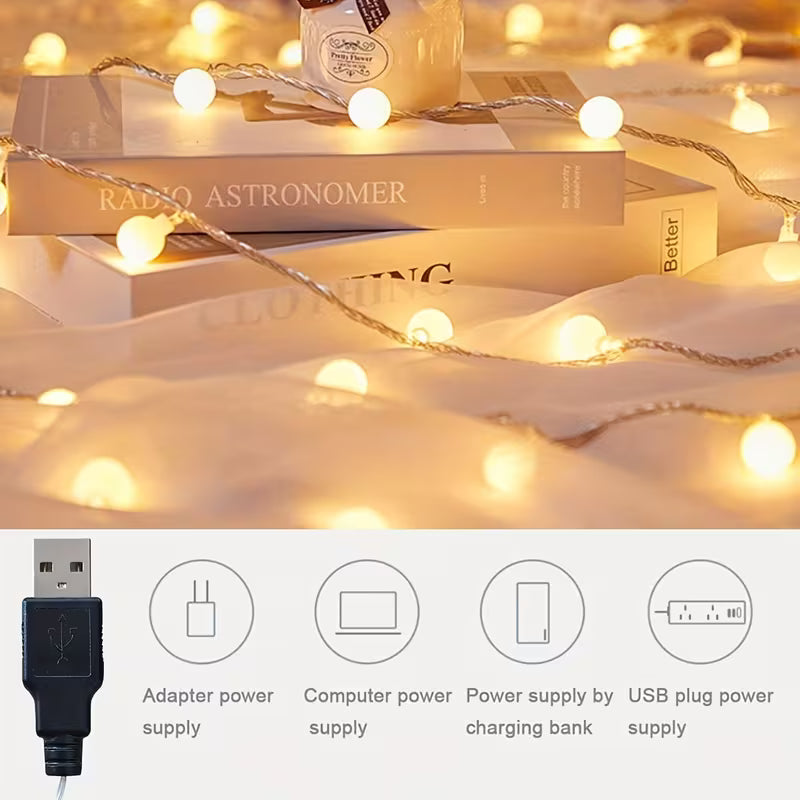 USB Powered Globe LED String Lights for Home, Events and Party Decor