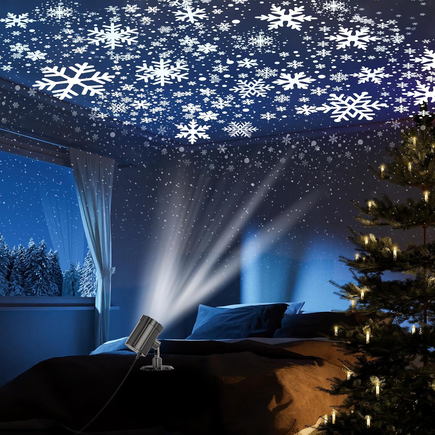 USB Snowflake Christmas Projector Light – LED Holiday Decoration with Adjustable Bracket for Indoor & Outdoor Festive Illumination