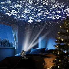 USB Snowflake Christmas Projector Light – LED Holiday Decoration with Adjustable Bracket for Indoor & Outdoor Festive Illumination