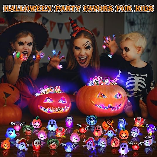 Halloween LED Light-Up Rings – 50PCS Glow Flash Rings for Kids & Adults