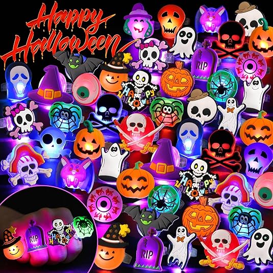 Halloween LED Light-Up Rings – 50PCS Glow Flash Rings for Kids & Adults