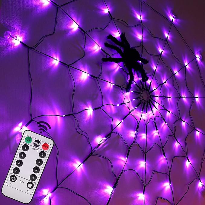 4FT Halloween Spider Web Lights with 70 LED & Remote
