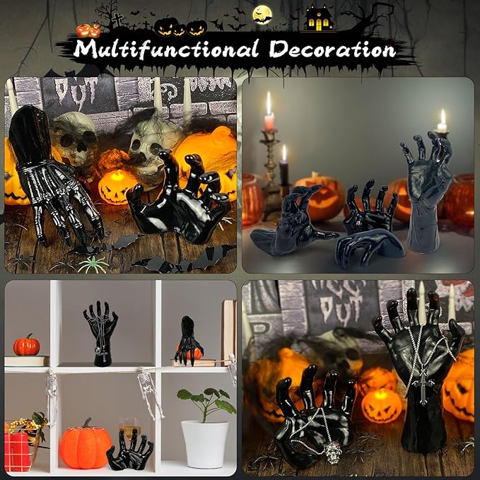 Halloween Decor Indoor – 4 Pack Creepy Reaching Hands with LED Candles