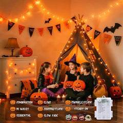 33FT Orange Halloween String Lights – 100 LED Battery Operated Waterproof Lights with Remote