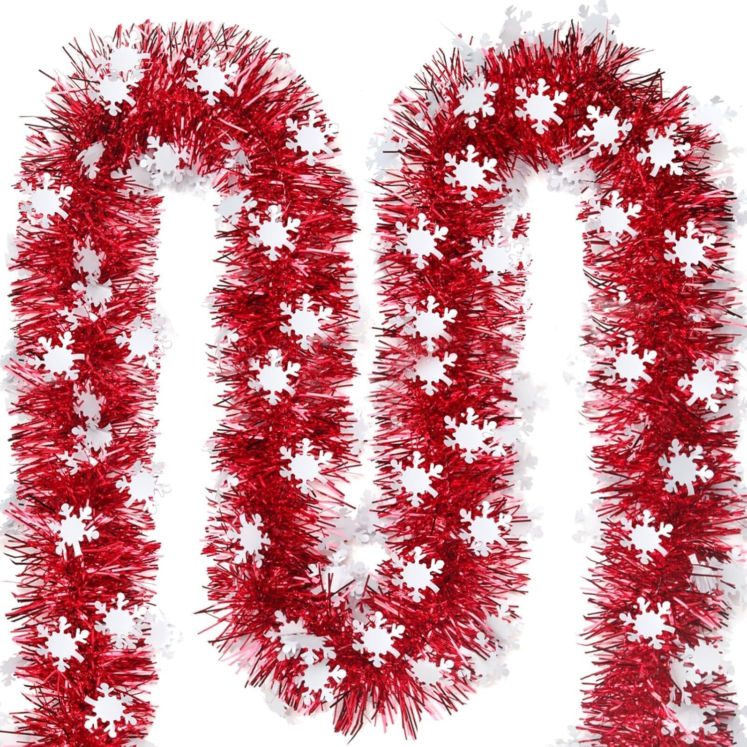 2pcs 393.7 Inch Christmas Garland with Red Bow and Snowflake Decor