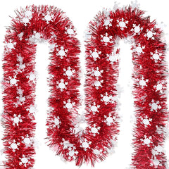 2pcs 393.7 Inch Christmas Garland with Red Bow and Snowflake Decor