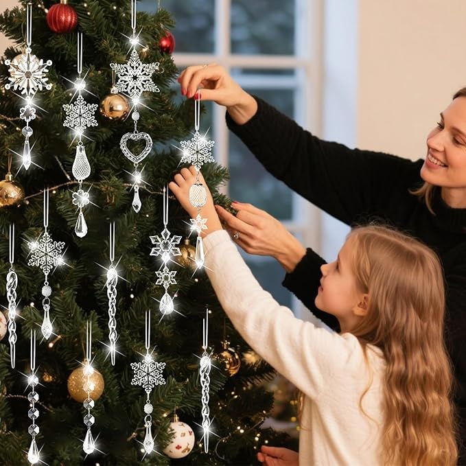 Christmas Tree Ornaments Sparkling Dazzling Festival Party Decoration Crystal Snowflake Design Hanging Ornament Holiday Season Home Decor